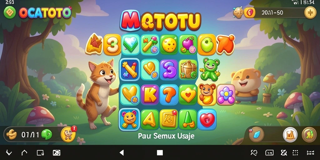 Tampilan menarik dari permainan Match-3 OCATOTO yang penuh warna.