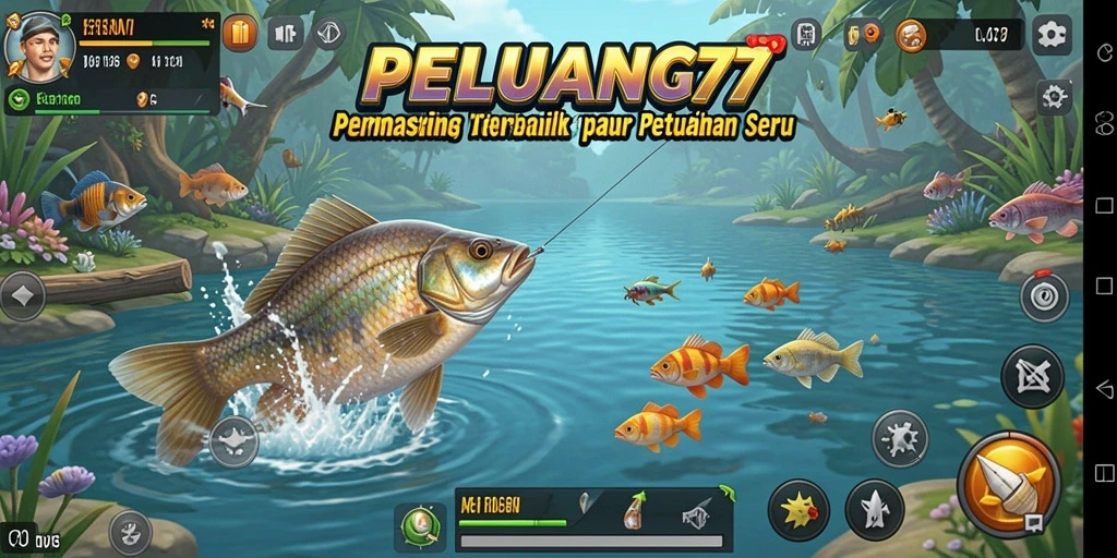 Screenshot utama PELUANG77 menampilkan aksi menarik memancing dengan grafis yang cantik.