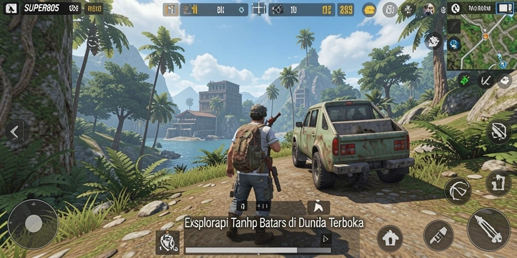 Screenshot gameplay SUPER805 menampilkan eksplorasi dunia terbuka yang menakjubkan.