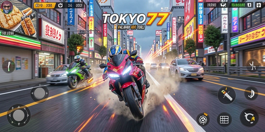 Tampilan screenshot gameplay balapan Motor Racing di TOKYO77.